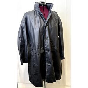 ESKANDAR Waxed Jacket Button Up Stowable Hood Fall Spring Rain Black Size 1 OS